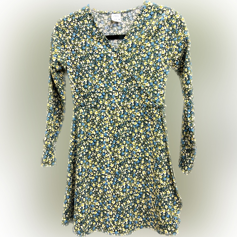 Zara Girls Floral V-Neck Long Sleeve Mini Dress